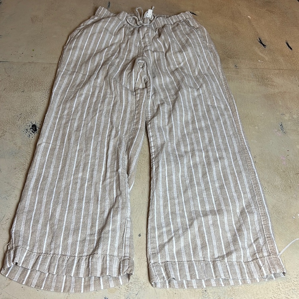BRIGGS,boutique pants,linen,stripes,coastal,beach,elastic waist,pockets,medium